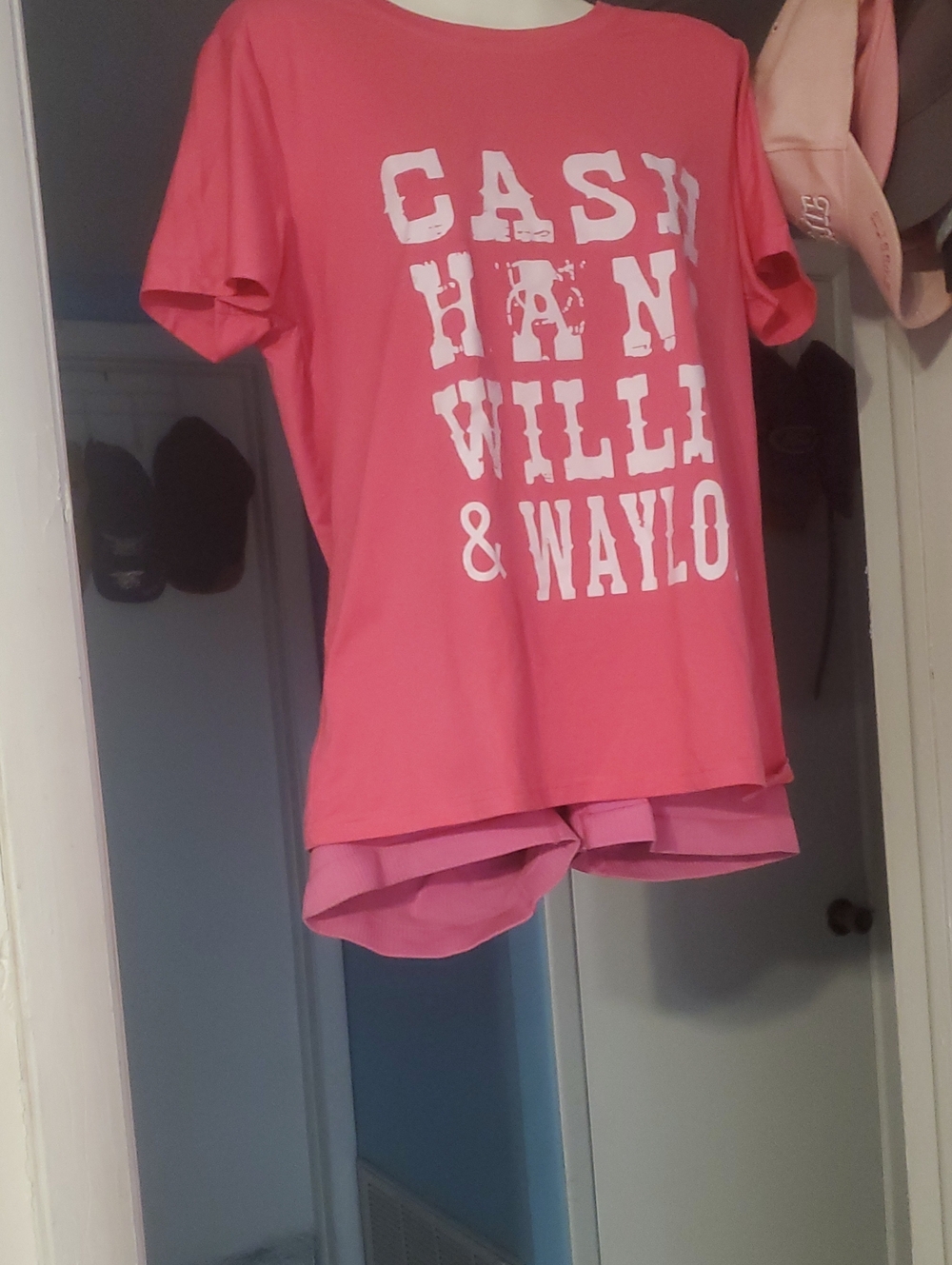 Coral Pink Graphic Tee with White Lettering